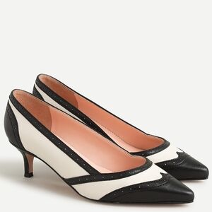 New! J.Crew Sz 7.5 Sophia Ivory White Black Leather Spectator Pumps Kitten Heels